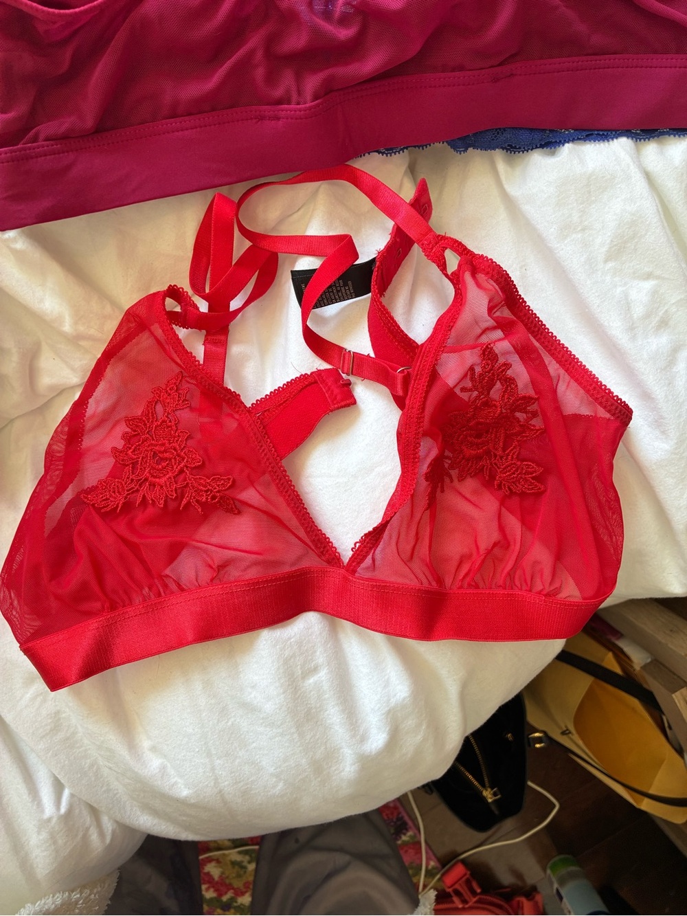 free press Red Sheer Lace Bralette
